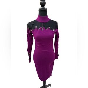 Venus Purple Lace Sleeve Dress size‎ S knee length